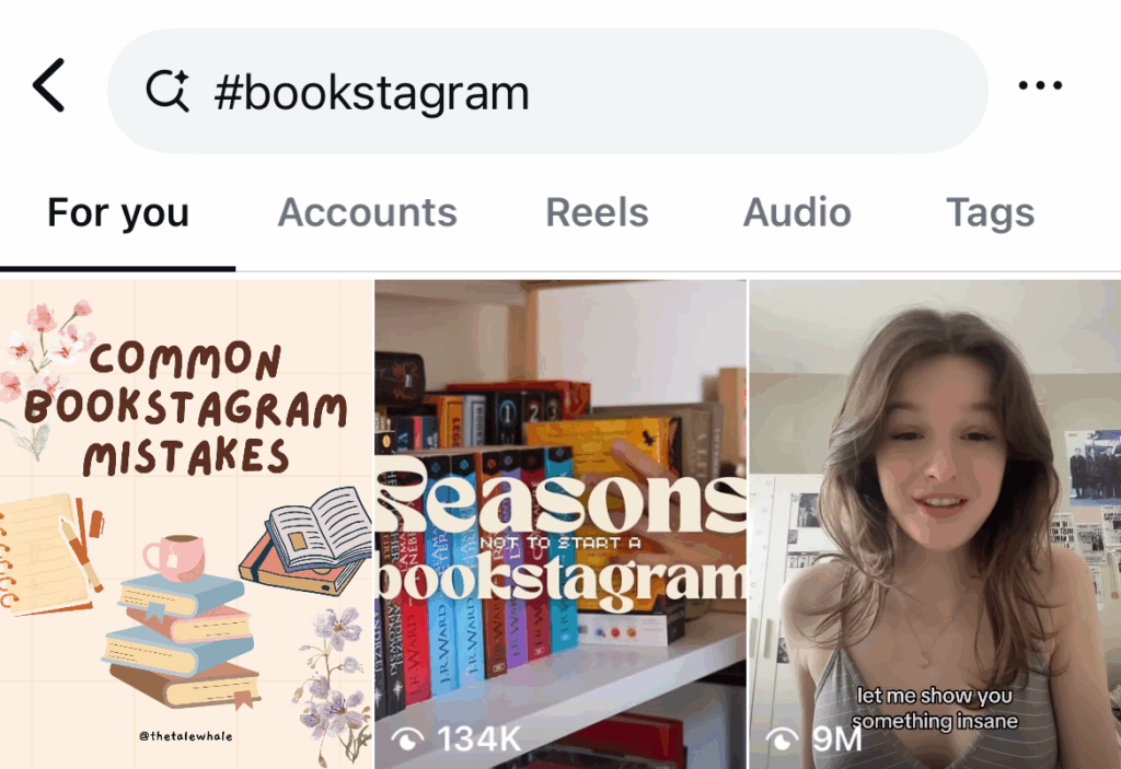Screenshot of #bookstagram via 2025